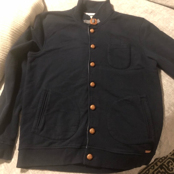 Ted Baker Navy Blue Cotton Sweater Jacket w/ Leather Buttons - Picture 9 of 9